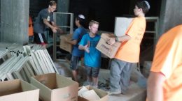 Storing boxes of books in preparation for the renovation.